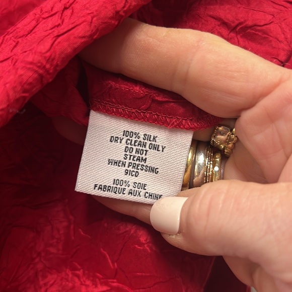 Eileen Fisher Woman Red Crinkle Silk Mandarin Collar Button Down Shirt Jacket 3X - Picture 11 of 12